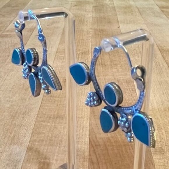 Antique Boho Vintage Turquoise Hoop Earrings - Picture 3 of 6